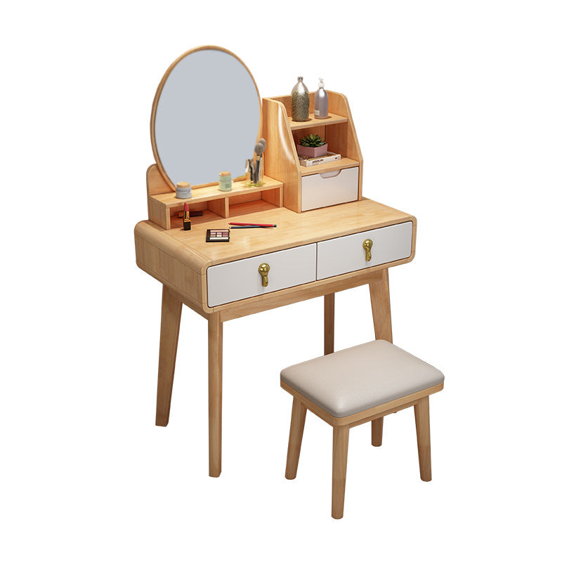 Modern 15.74" Wide Solid Wood Table Makeup Vanity with Mirror and Drawers