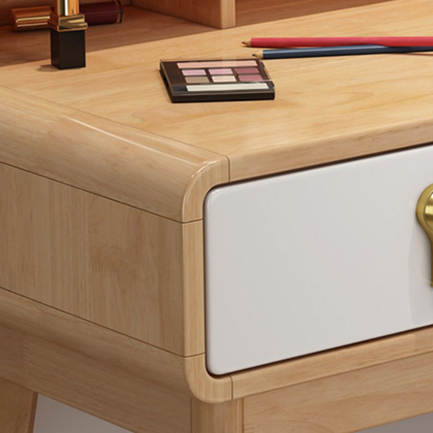 Modern 15.74" Wide Solid Wood Table Makeup Vanity with Mirror and Drawers