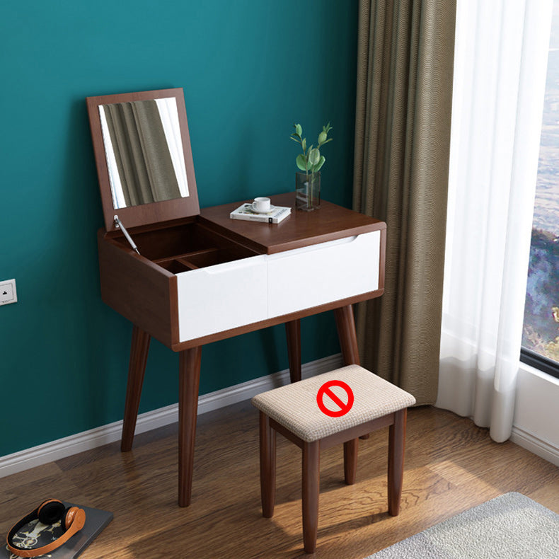 Mirror Solid Wood Make-up Vanity Bedroom Flip-Top Dressing Table