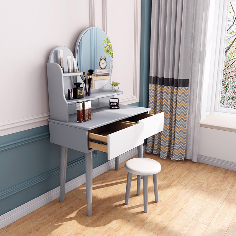 Solid Wood Dresser Scandinavian Vanity Set with Stool and 2 Drawers