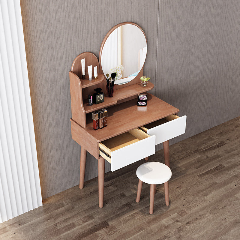 Solid Wood Dresser Scandinavian Vanity Set with Stool and 2 Drawers
