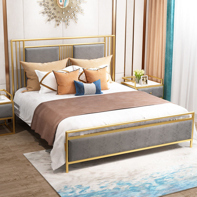 Glam Bed with Rectangle Open-Frame Headboard and Footboard in Iron