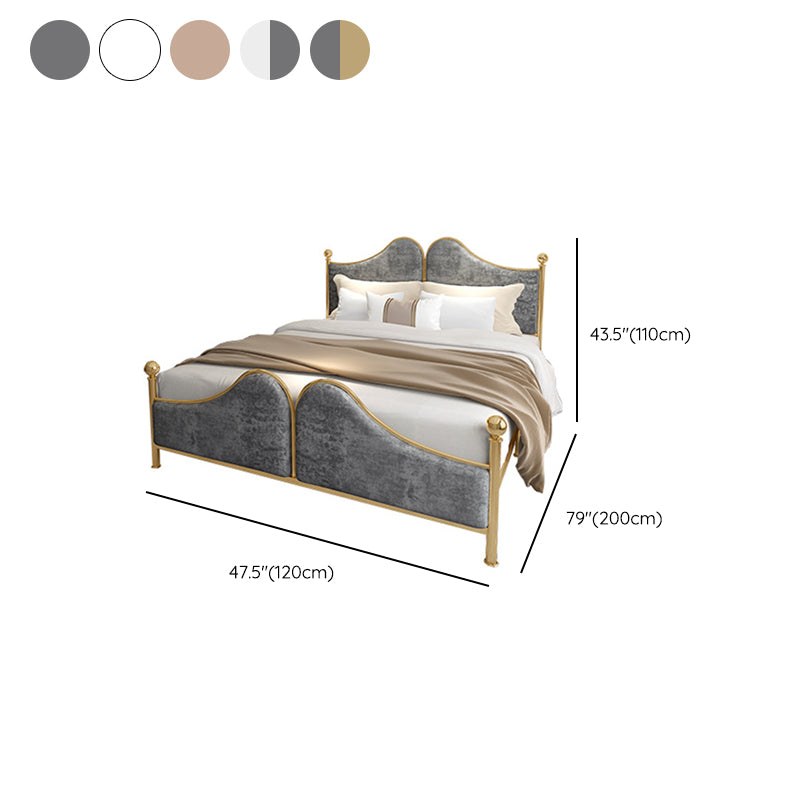 Glam Standard Bed with Upholstered Headboard in Iron Frame Bed