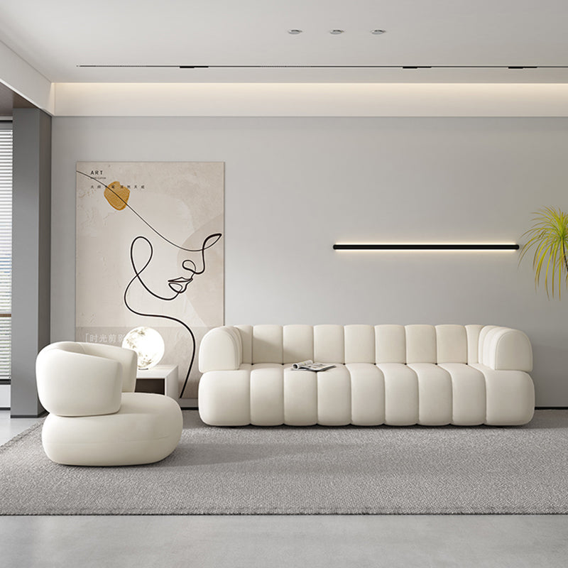 White Contemporary Seating Tuxedo Arm Sofa Sewn Pillow Back for Living Room