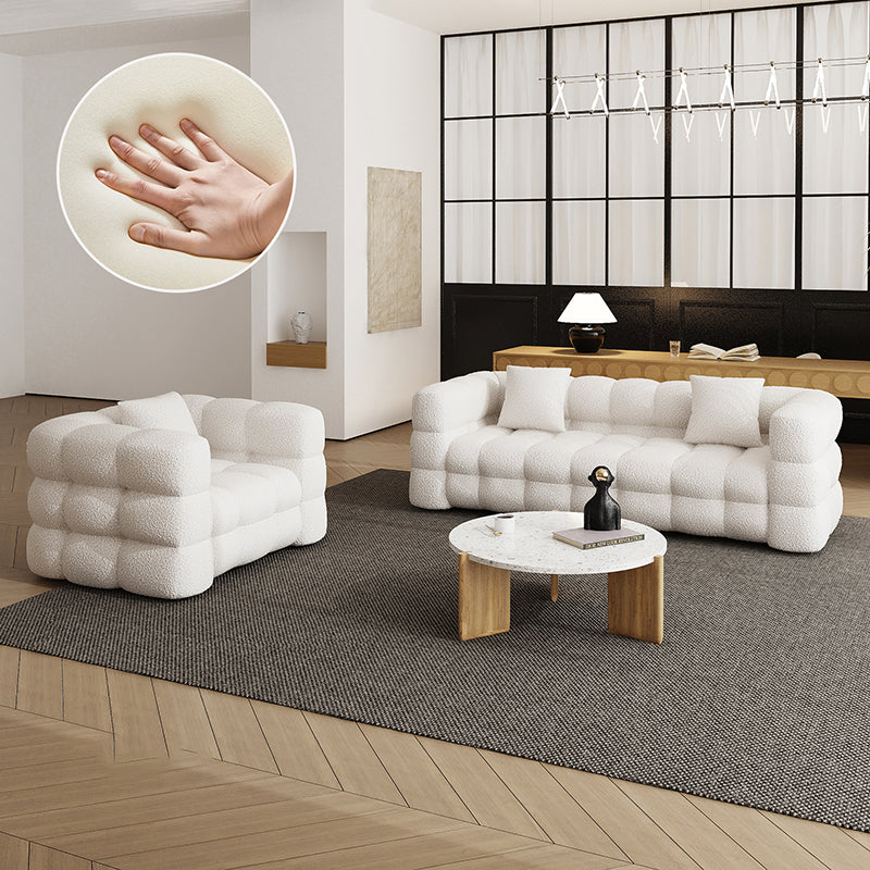 Tuxedo Arm Sofa Sewn Pillow Back Modern Seating in White for Apartment