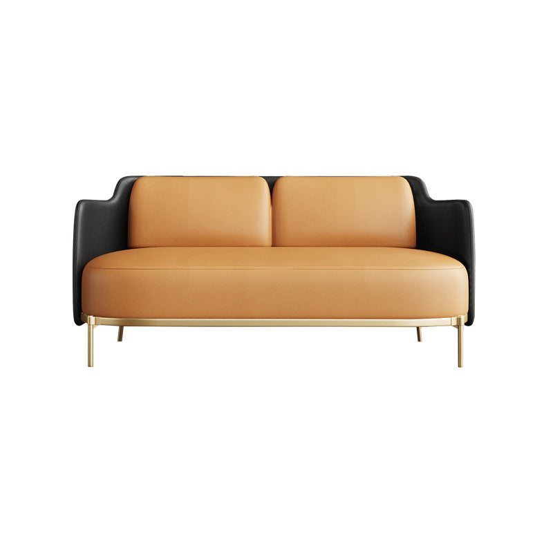 Modern Single Cushion Seat Sofa Sewn Pillow Back Leather Sofa