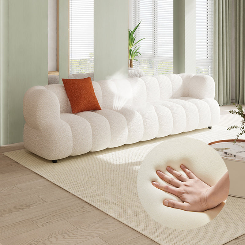 Sewn Pillow Back Standard Sofa Tuxedo Arm Seating in White and Khaki