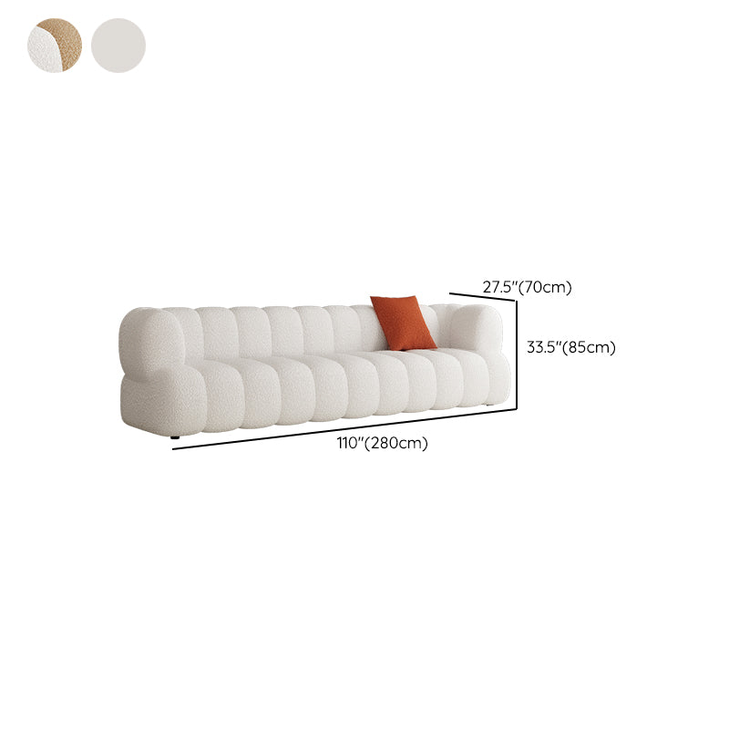 Sewn Pillow Back Standard Sofa Tuxedo Arm Seating in White and Khaki
