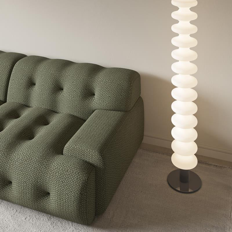 Recessed Arm Sofa Sewn Pillow Back Stationary Green Sofa for Bonus Room