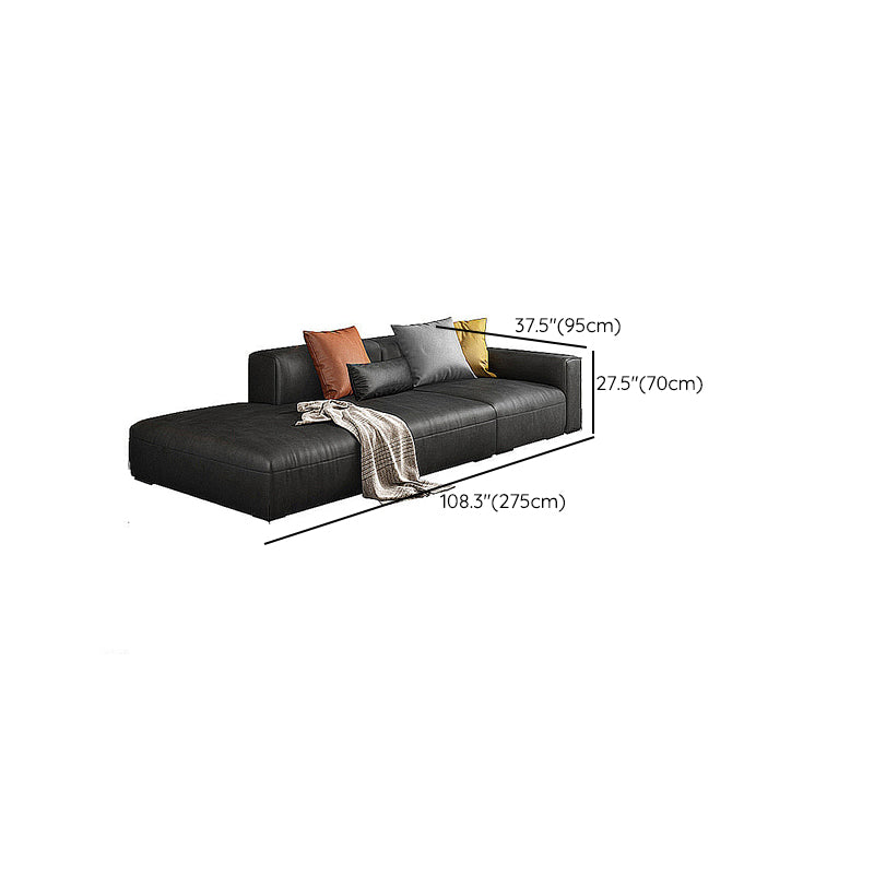Contemporary Black Leather Sofa Tight Back Settee for Bonus Room