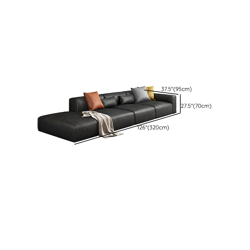 Contemporary Black Leather Sofa Tight Back Settee for Bonus Room