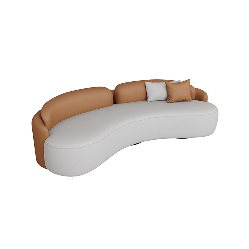Modern Armless Seating Curved Sewn Pillow Back Sofa in Gray and Orange