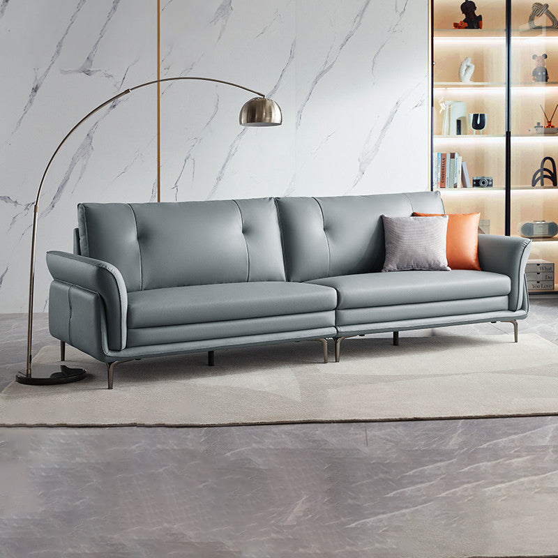 Faux Leather Standard Sofa Flared Arm Loveseat in Gray and Blue