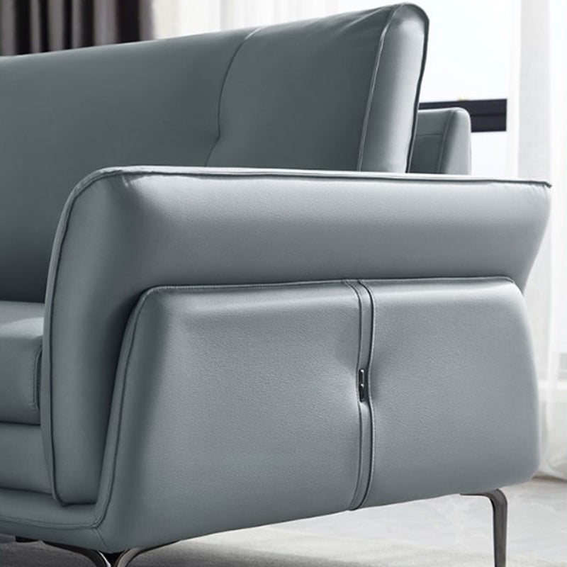 Faux Leather Standard Sofa Flared Arm Loveseat in Gray and Blue