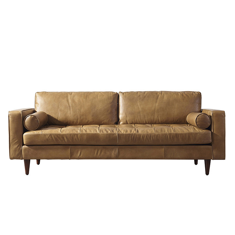 Contemporary Stain Resistant Leather Sofa Square Arm Loveseat for Living Room