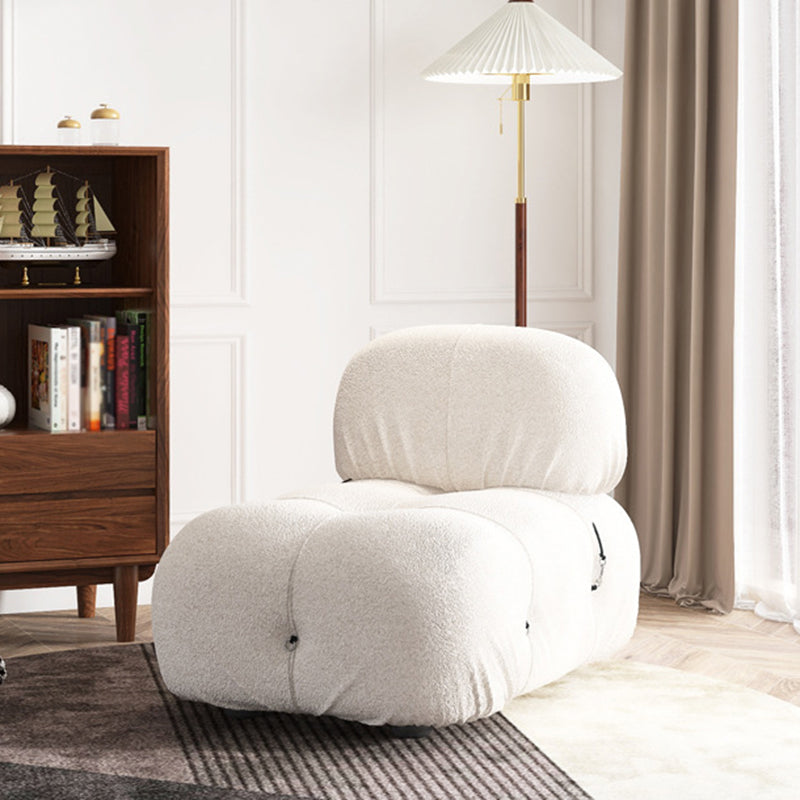 Contemporary Stationary Velvet Sofa Sewn Pillow Back White Settee