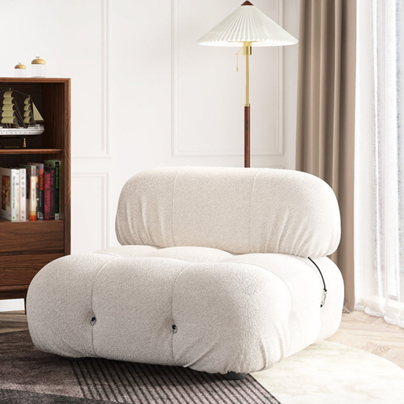 Contemporary Stationary Velvet Sofa Sewn Pillow Back White Settee