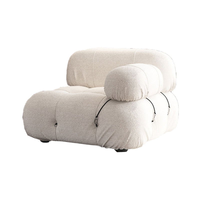 Contemporary Stationary Velvet Sofa Sewn Pillow Back White Settee