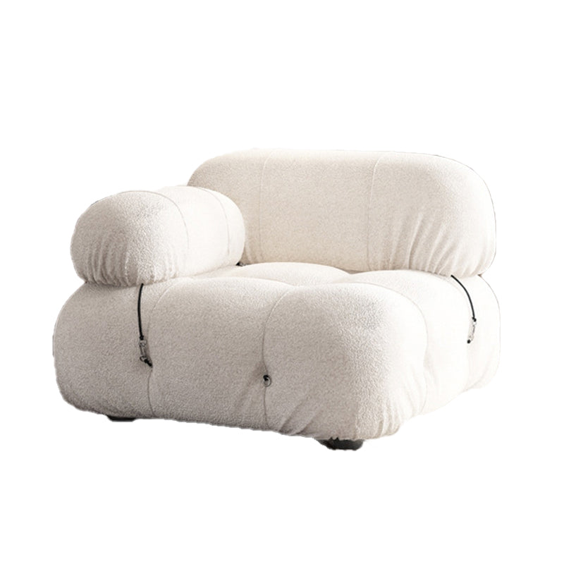 Contemporary Stationary Velvet Sofa Sewn Pillow Back White Settee