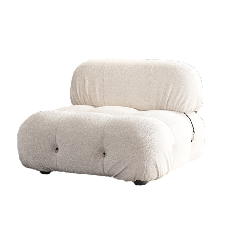 Contemporary Stationary Velvet Sofa Sewn Pillow Back White Settee