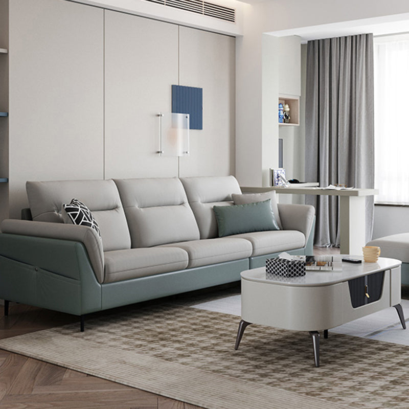 Pillow Top Arm Seating Faux Leather Sofa Contemporary Cushions