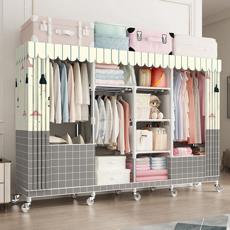 Modern Wardrobe Closet with Shelves Steel Wardrobe Cabinet with Legs