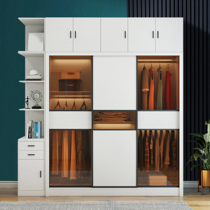Sliding Wardrobe Armoire White Engineered Wood Wardrobe Closet
