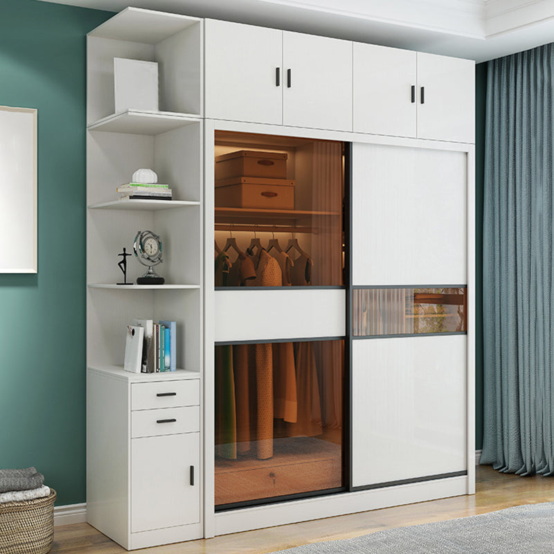 Sliding Wardrobe Armoire White Engineered Wood Wardrobe Closet