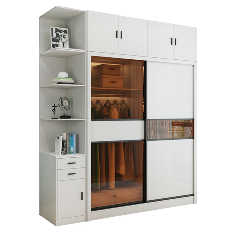 Sliding Wardrobe Armoire White Engineered Wood Wardrobe Closet