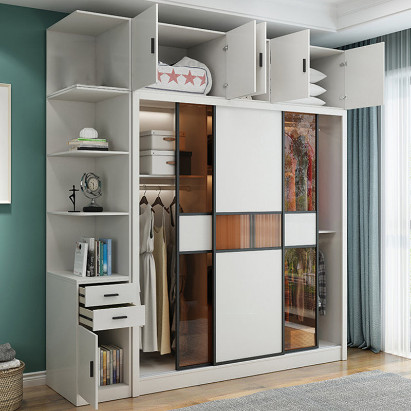 Sliding Wardrobe Armoire White Engineered Wood Wardrobe Closet