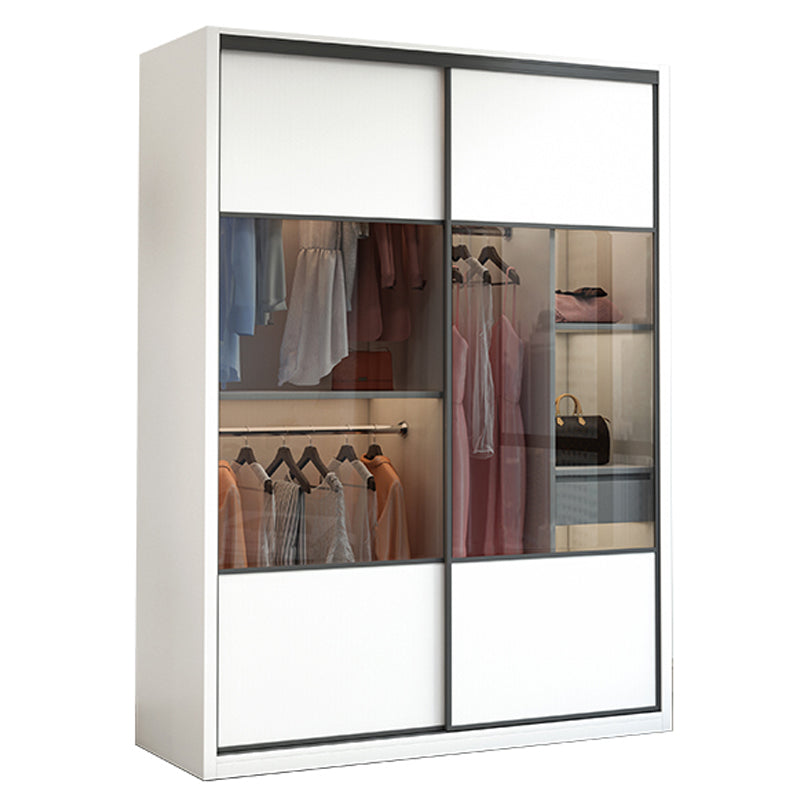 White Sliding Wardrobe Closet Engineered Wood Wardrobe Armoire