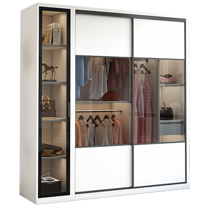 White Sliding Wardrobe Closet Engineered Wood Wardrobe Armoire