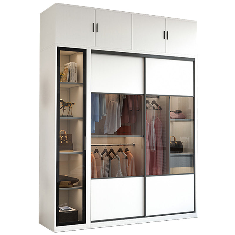 White Sliding Wardrobe Closet Engineered Wood Wardrobe Armoire
