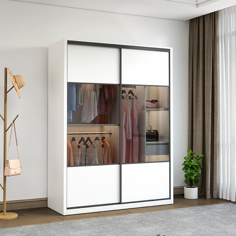 White Sliding Wardrobe Closet Engineered Wood Wardrobe Armoire