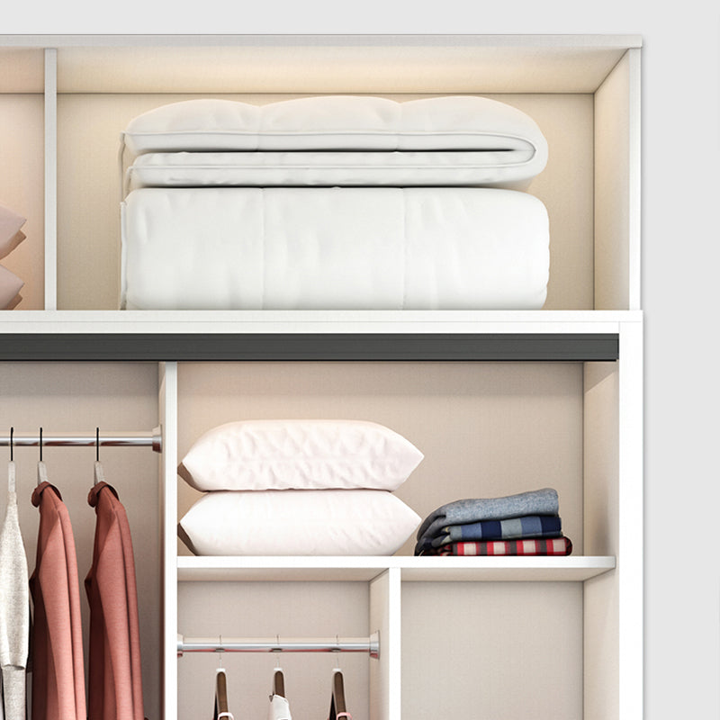White Sliding Wardrobe Closet Engineered Wood Wardrobe Armoire