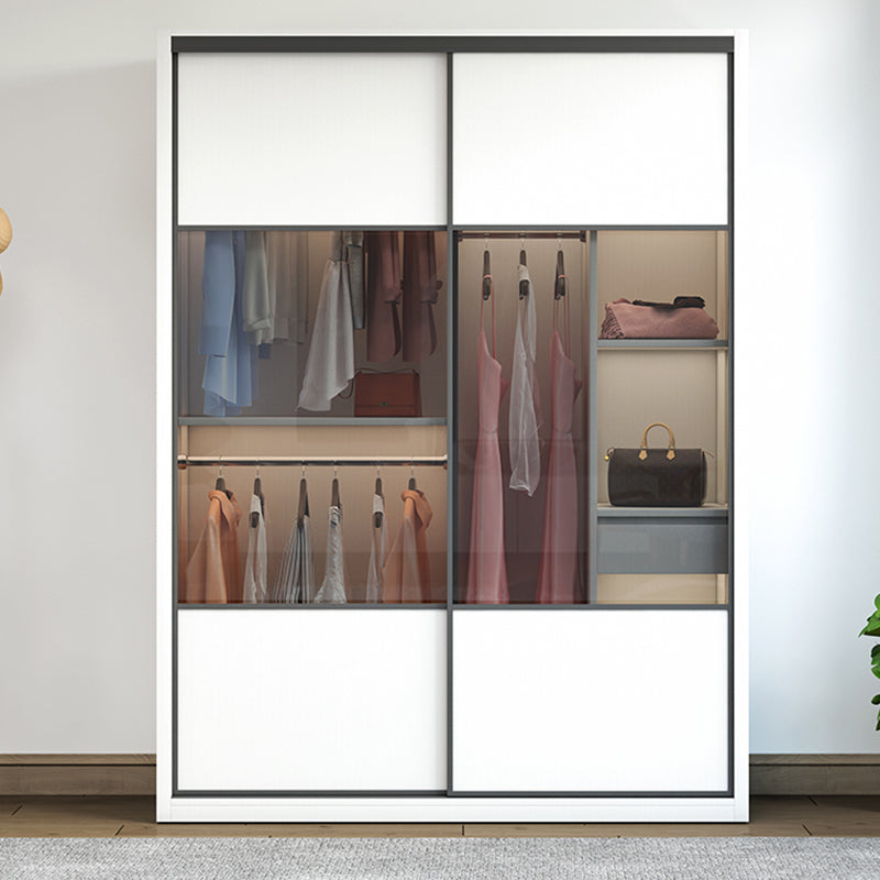White Sliding Wardrobe Closet Engineered Wood Wardrobe Armoire