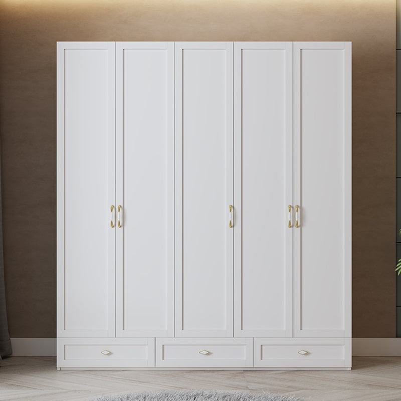White Hinged Wardrobe Cabinet Engineered Wood Wardrobe Armoire