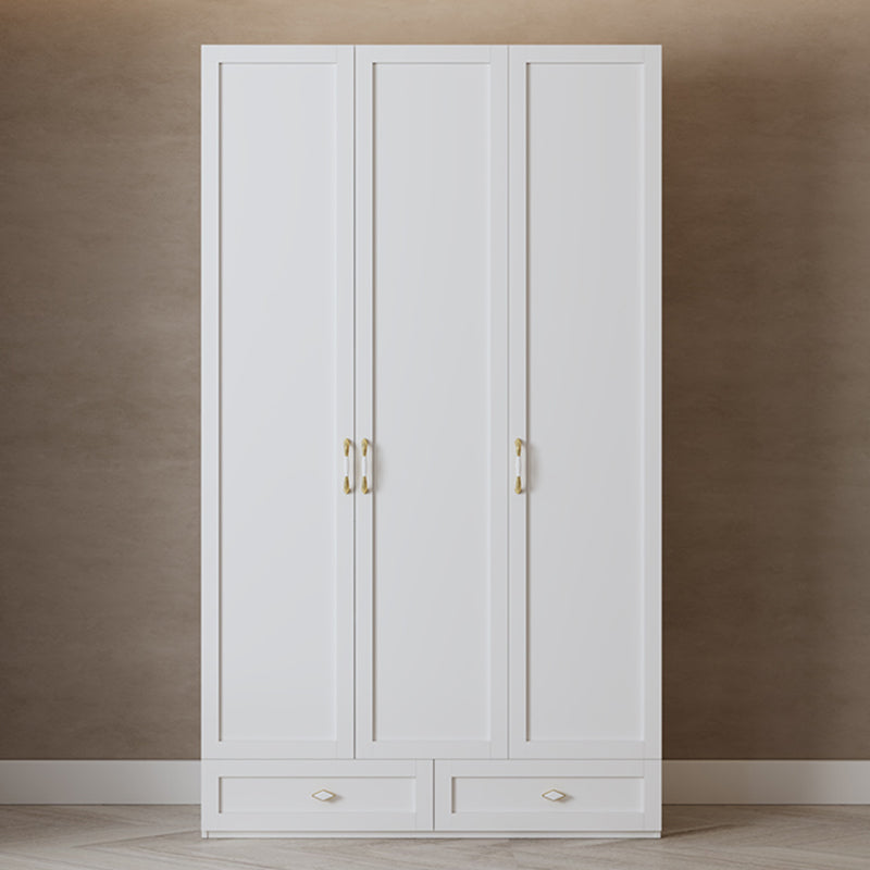 White Hinged Wardrobe Cabinet Engineered Wood Wardrobe Armoire