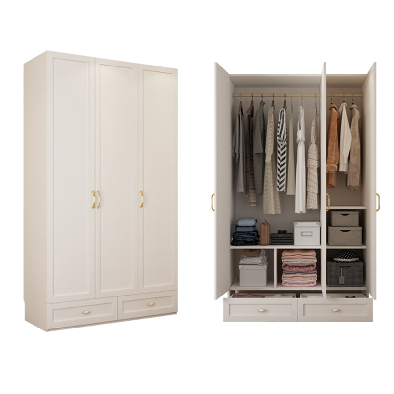 White Hinged Wardrobe Cabinet Engineered Wood Wardrobe Armoire