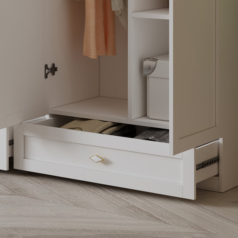 White Hinged Wardrobe Cabinet Engineered Wood Wardrobe Armoire
