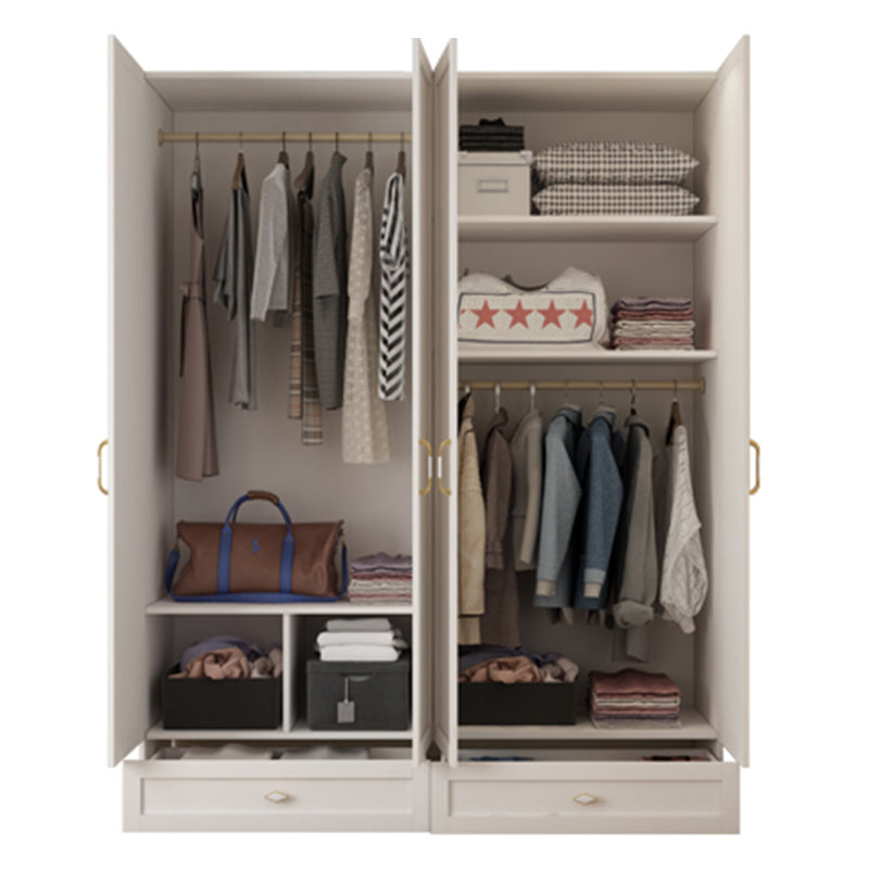 White Hinged Wardrobe Cabinet Engineered Wood Wardrobe Armoire