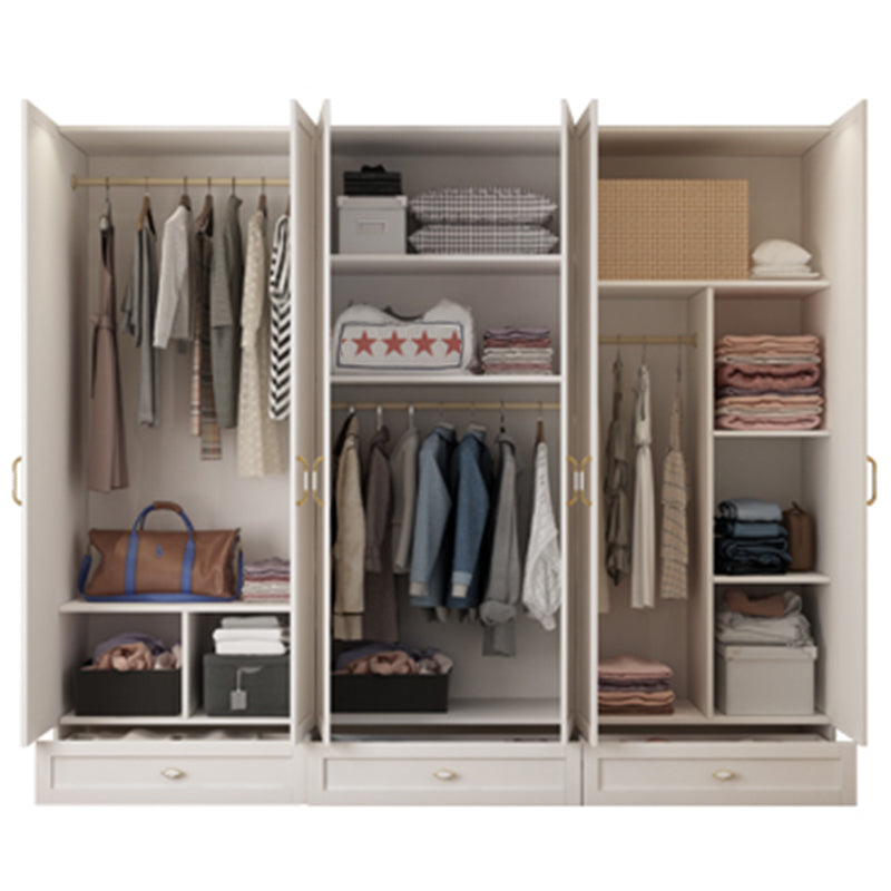 White Hinged Wardrobe Cabinet Engineered Wood Wardrobe Armoire