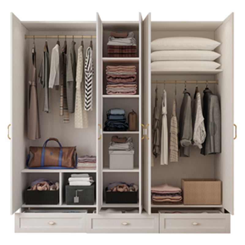 White Hinged Wardrobe Cabinet Engineered Wood Wardrobe Armoire