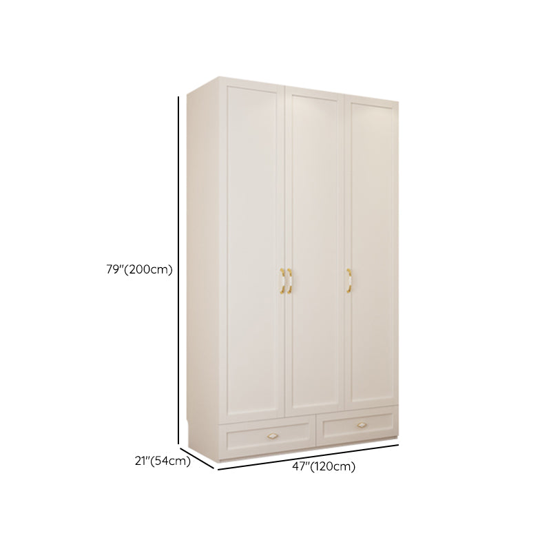 White Hinged Wardrobe Cabinet Engineered Wood Wardrobe Armoire