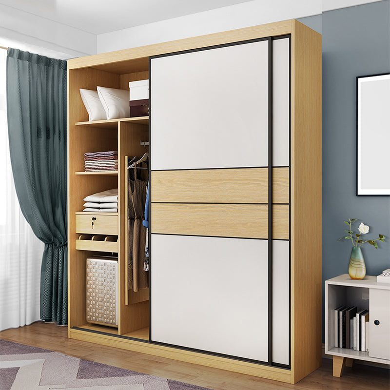 Wooden Wardrobe Armoire with Drawer Modern Wardrobe Closet - 63"L x 23.6"W x 82.9"H