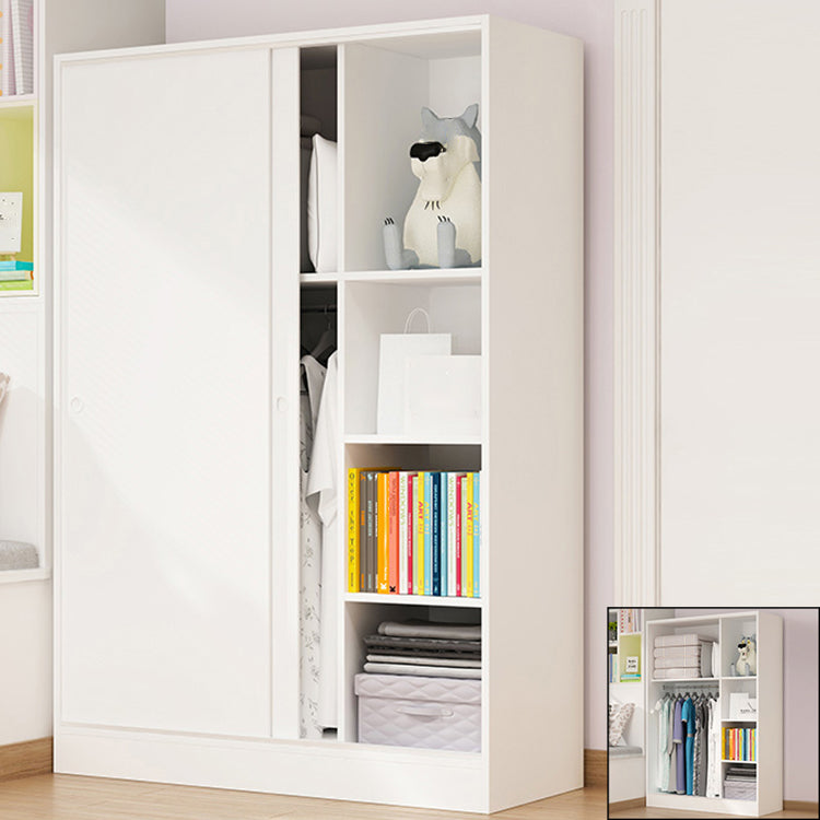 Sliding Door Wardrobe Cabinet with Garment Rod Wooden Wardrobe Closet