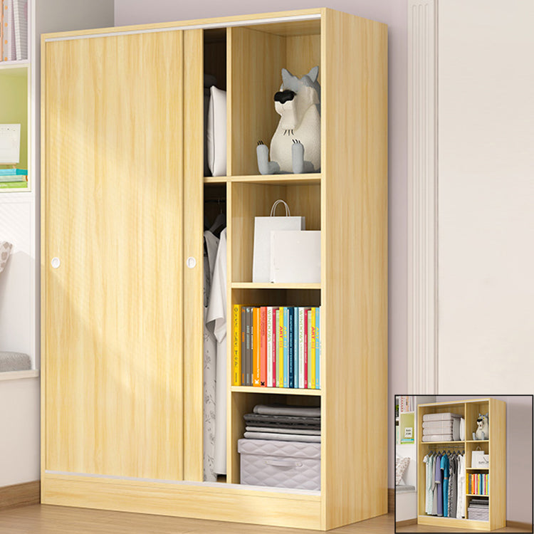 Sliding Door Wardrobe Cabinet with Garment Rod Wooden Wardrobe Closet
