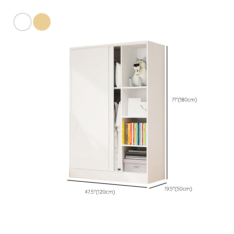 Sliding Door Wardrobe Cabinet with Garment Rod Wooden Wardrobe Closet