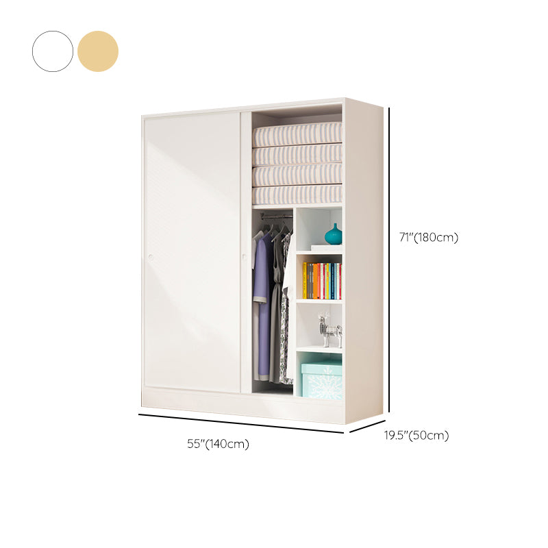 Sliding Door Wardrobe Cabinet with Garment Rod Wooden Wardrobe Closet