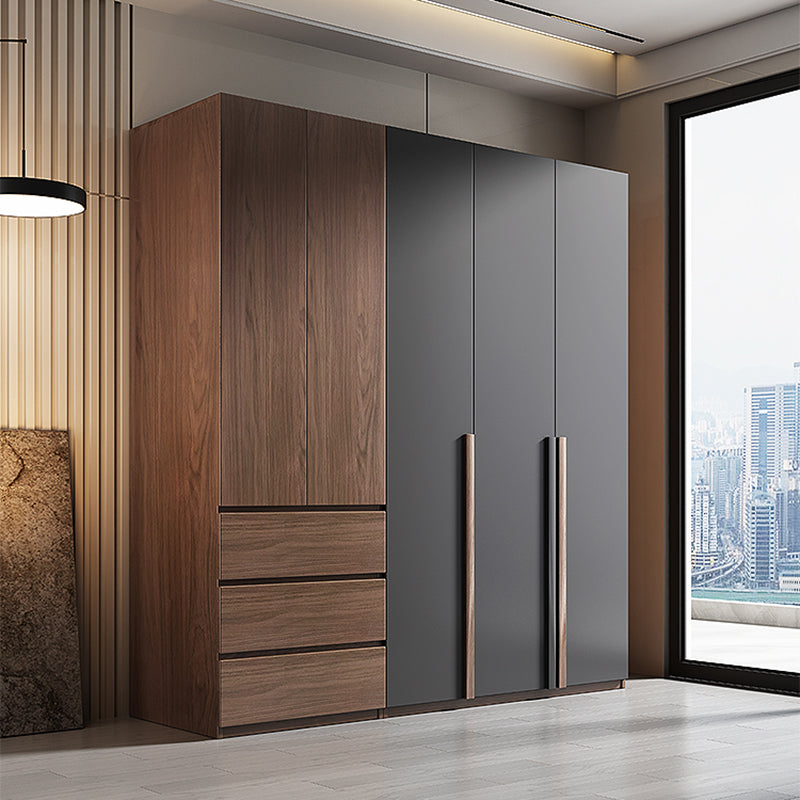 Wooden Wardrobe Armoire with Drawer Modern Hinged Wardrobe Closet